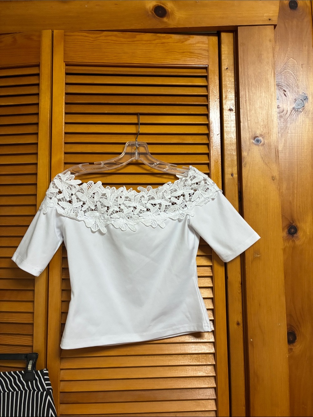 Women's White Off-Shoulder Lace Detail Top length 15”pit to pit 16”